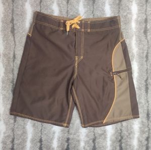 JOE BOXER Brown & Orange Pattern Swim Trunks